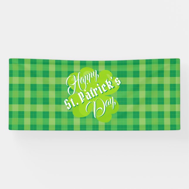 Banderoles Joyeux Saint Patrick's Day Tartan vert Lucky Clove (Horizontal)
