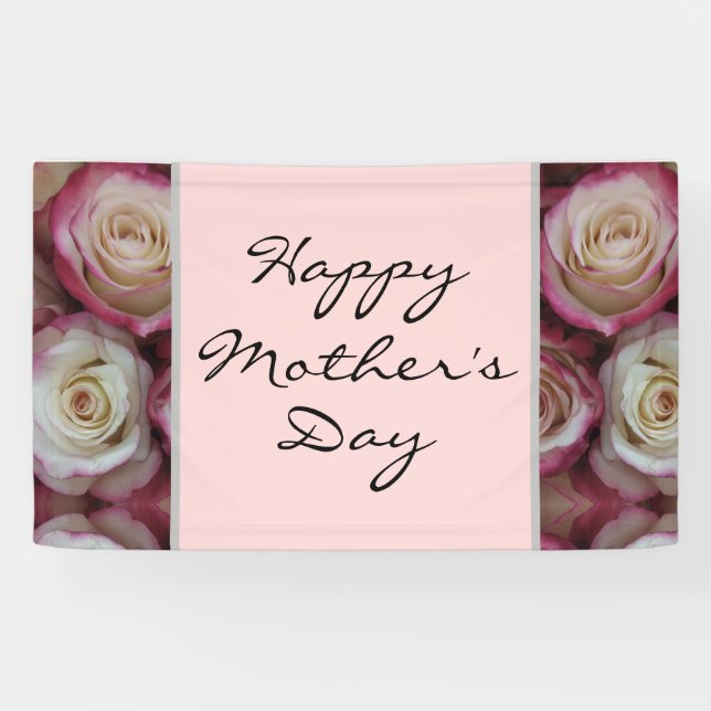 Banderoles Joyeux script de la fête des mères rose florale (Horizontal)