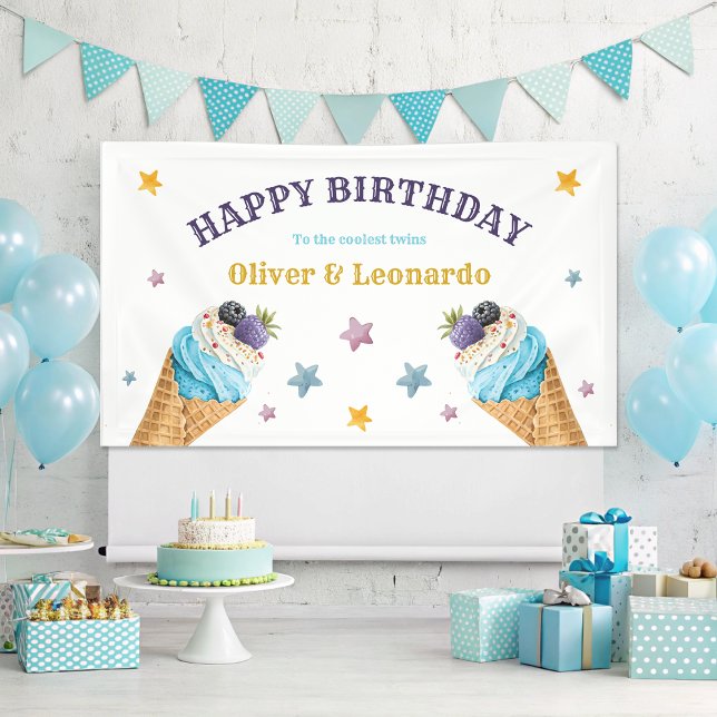 Banderoles Jumeaux cool Crème glacée Garçons fête d'anniversa (Créateur téléchargé)