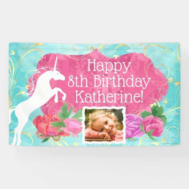 Banderoles Jumping Unicorn Filles brillantes Anniversaire (Horizontal)