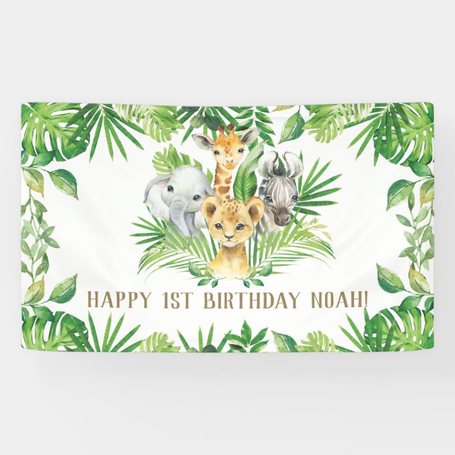 Banderoles Jungle Animaux Végétation Anniversaire Bienvenue e (Horizontal)