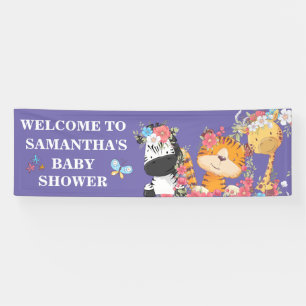 Banderoles Jungle baby shower mignon bébé animaux violet sa