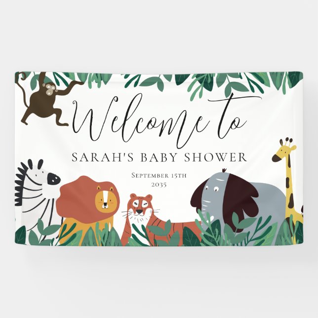 Banderoles Jungle Safari Animaux Baby shower Affiche de bienv (Horizontal)