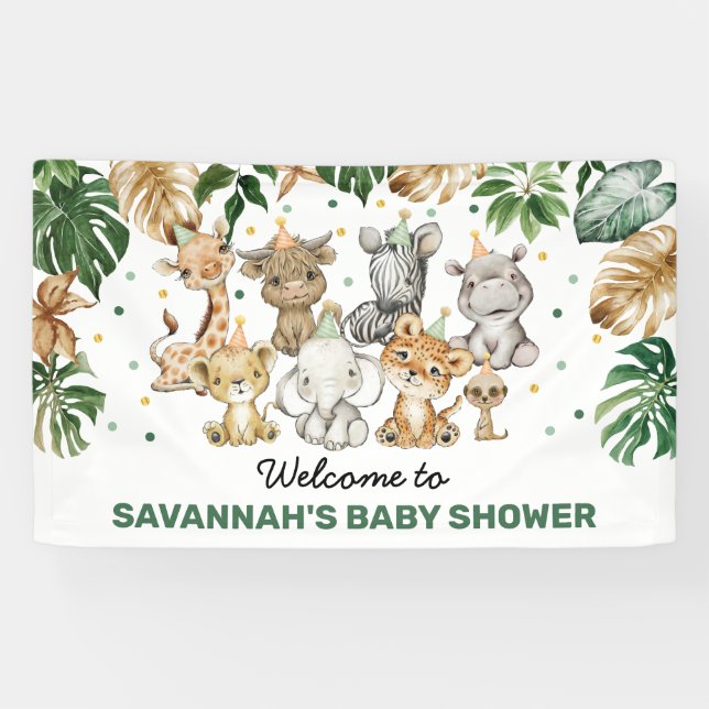 Banderoles Jungle tropicale Safari Animaux Baby shower Bienve (Horizontal)