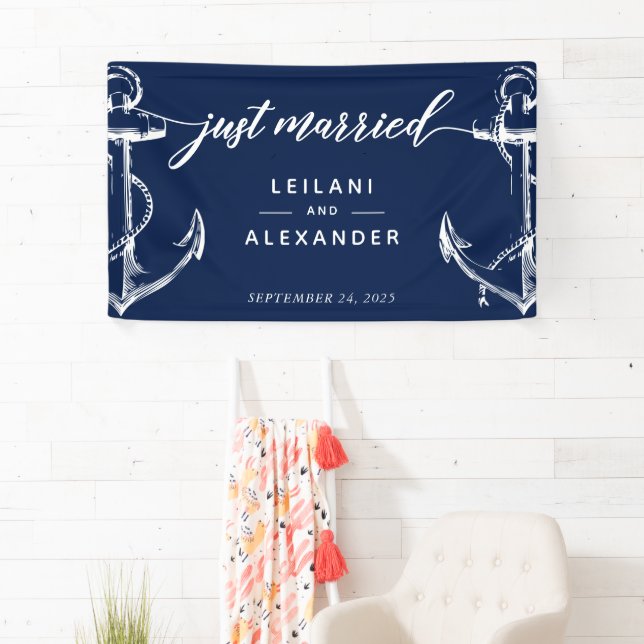 Banderoles Juste marié Nautical Ancre Mariage (En situation)