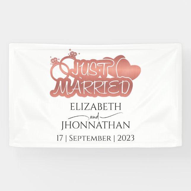 Banderoles Juste marié Rose moderne Gold Foil coeur Couple (Horizontal)