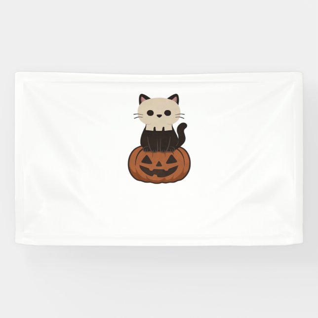 Banderoles Kawaii Halloween Chat et citrouille T-shirt surdim (Horizontal)