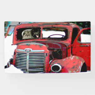 Banderoles Keeshond Noël Vieux Camion Peinture Chien Art