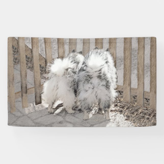 Banderoles Keeshonds at the Gate Painting - Original Dog Art (Horizontal)