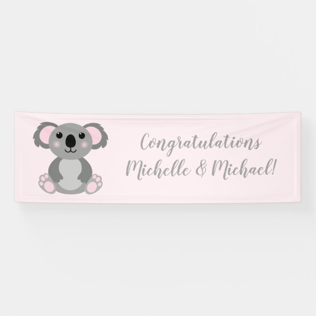 Banderoles Koala ours Baby shower fille rose (Horizontal)