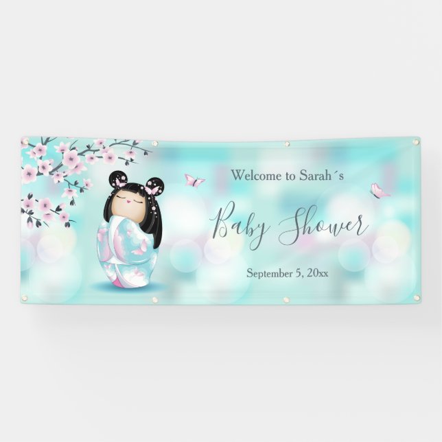 Banderoles Kokeshi Doll Cherry Blossom | BABY SHOWER (Horizontal)