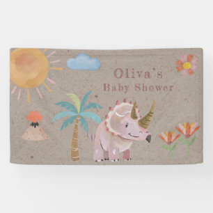 Banderoles Kraft Pink Triceratops Dinisaur Baby shower fille