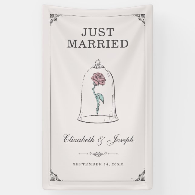 Banderoles La beauté et la bête | Mariage Rose enchanté (Vertical)