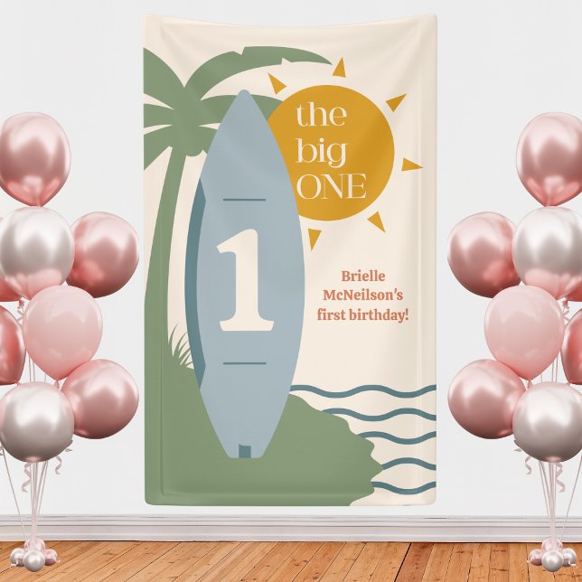Banderoles "La GROSSE UN" Fête de plage de surf 1er anniversa ("the big one" blue surfboard party banner 1st birthday baby boy surfing ocean bday backdrop sign )