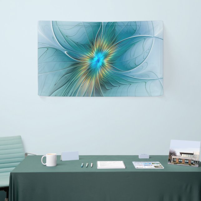 Banderoles La petite Beauté Moderne Bleu Or Fractal Flower (Salon professionnel)
