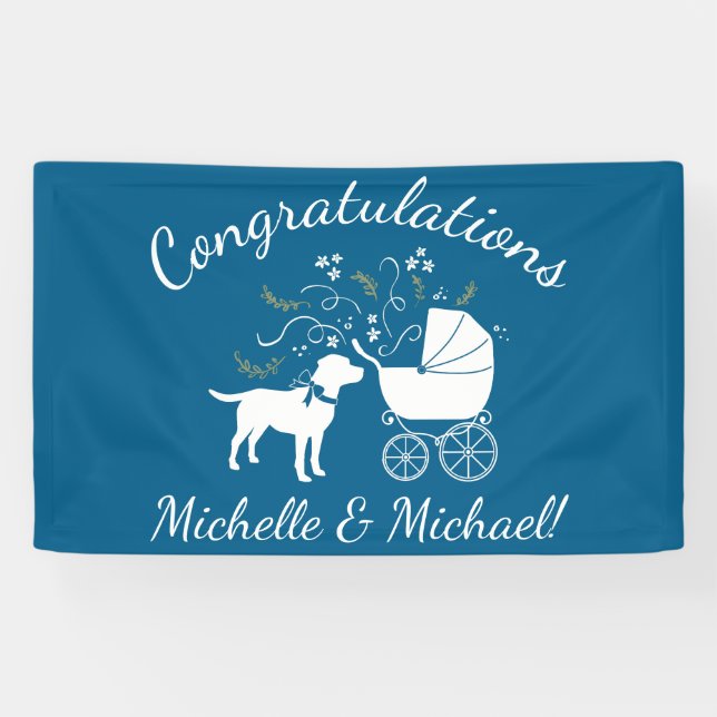 Banderoles Labrador Chien Baby shower Blue Boy Lab (Horizontal)
