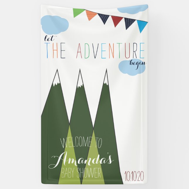 Banderoles Laisser L'Aventure Commencer Baby shower (Vertical)