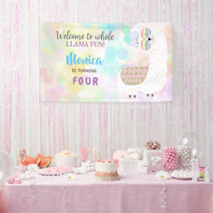 Banderoles Lama amusant, anniversaire de enfant coloré