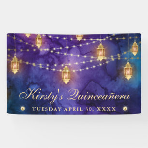 Banderoles Lanternes violettes Lumières à cordes Quinceanera
