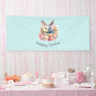 Banderoles Lapin avec une guirlande de roses Pâques mignon