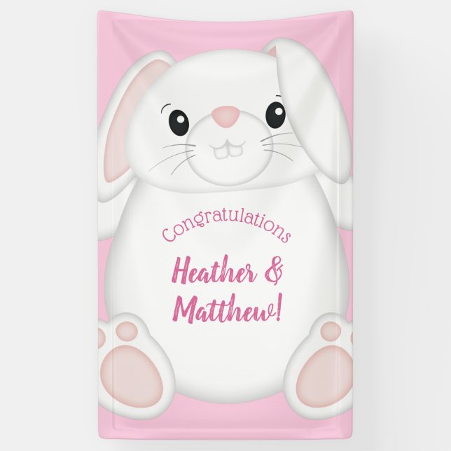 Banderoles Lapin Baby shower rose (Vertical)