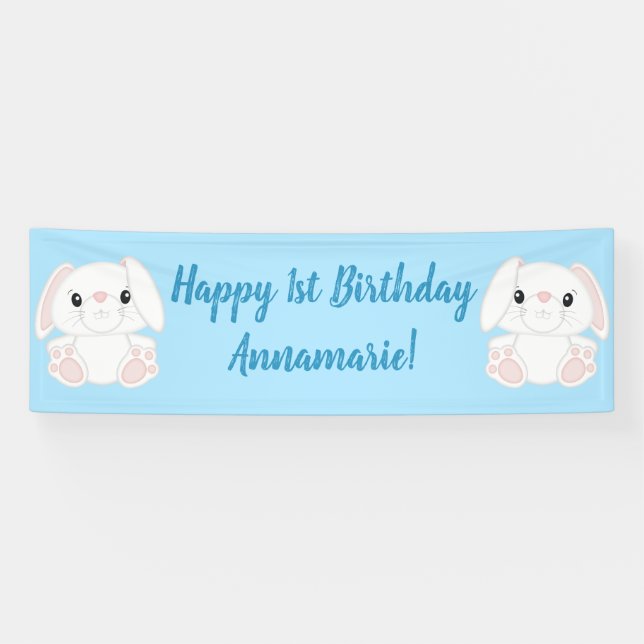 Banderoles Lapin Lapin Anniversaire Party Blue (Horizontal)