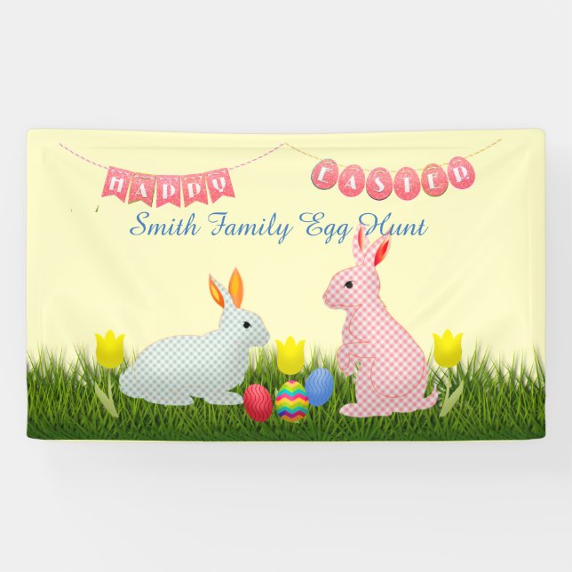 Banderoles Lapins, Oeufs, Tulipes et Joyeux Bunting de Pâques (Horizontal)