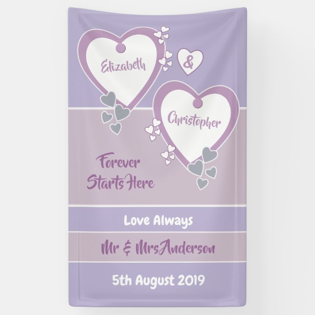 Banderoles Lavande et Lilac avec le coeur Mariage arrière-pla (Vertical)