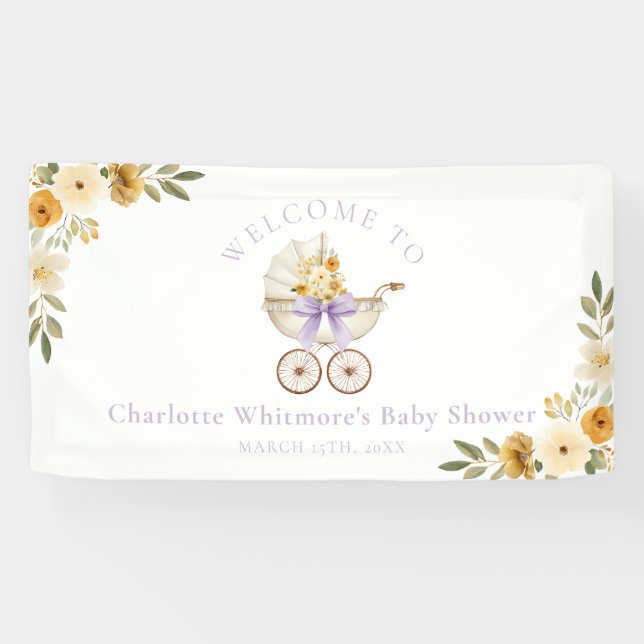 Banderoles Lavender Carriage Welcome Banner | Baby Shower (Horizontal)