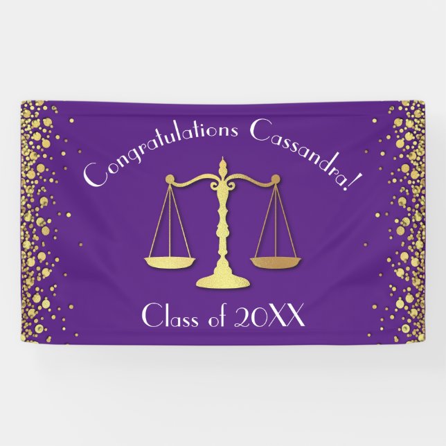 Banderoles Lawyer Law School Purple Gold Graduation Party (Horizontal)