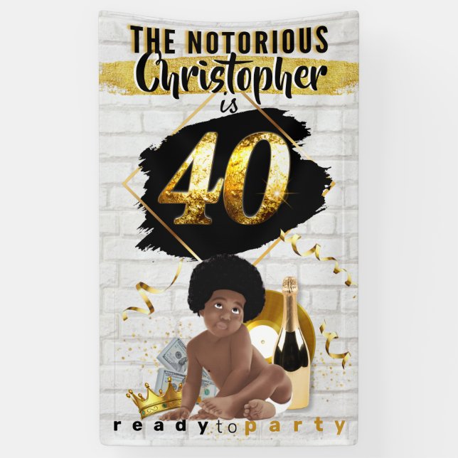 Banderoles Le célèbre 40e anniversaire Noir|Or Hip hop des an (Vertical)