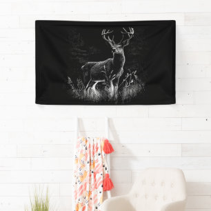 Banderoles Le cerf majestueux en pleine nature - Art noir et 