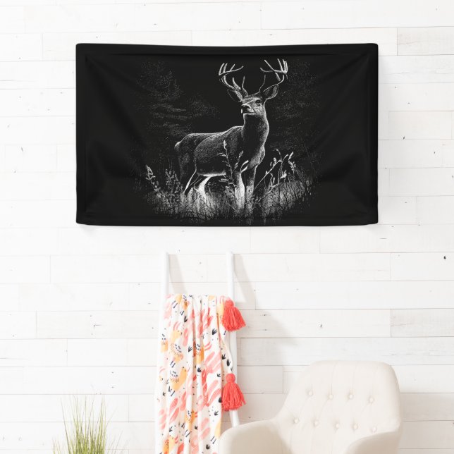 Banderoles Le cerf majestueux en pleine nature - Art noir et  (En situation)