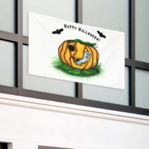 Banderoles Le fantôme d'Halloween, chauve-souris, fantôme et