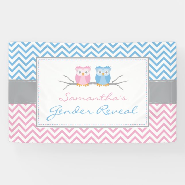 Banderoles Le genre indiquent le hibou Bannière-Bleu et rose (Horizontal)