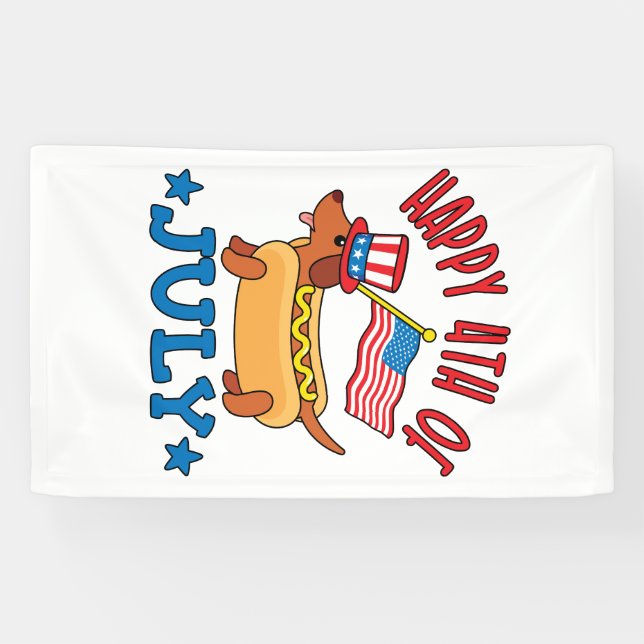 Banderoles Le Patriotique Dachshund Wiener Chien 4 juillet (Horizontal)