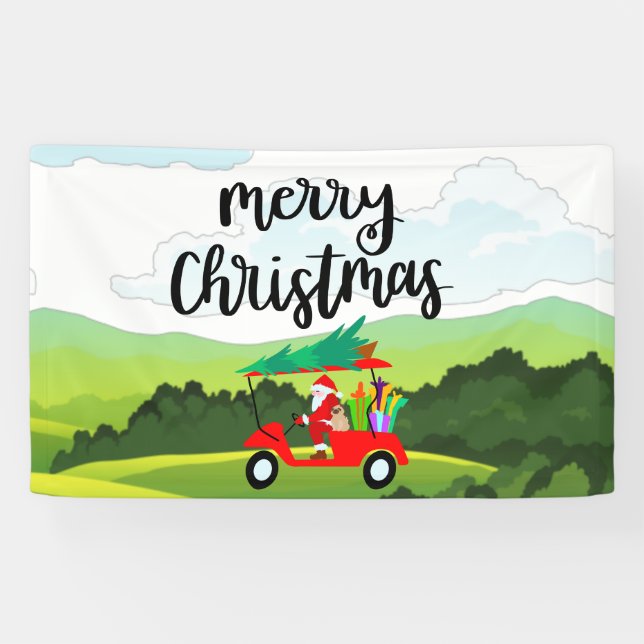Banderoles Le Père Noël fait du golf pendant les fêtes de Noë (Horizontal)