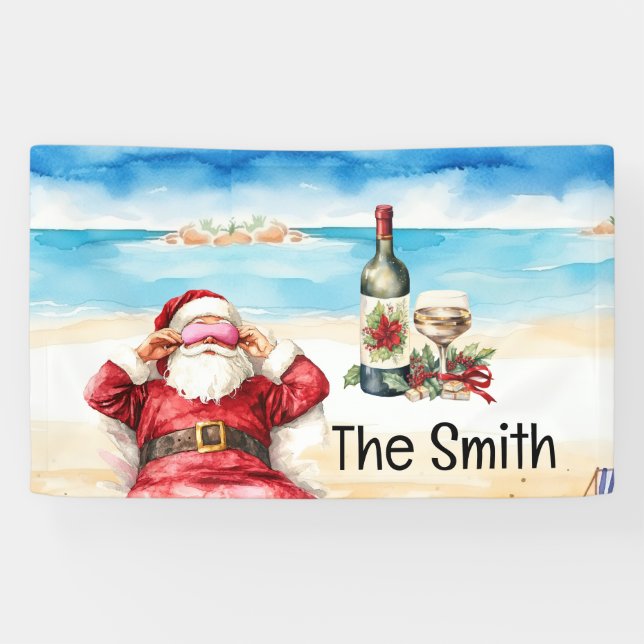 Banderoles Le Père Noël se détend à la plage Noël en juillet (Horizontal)