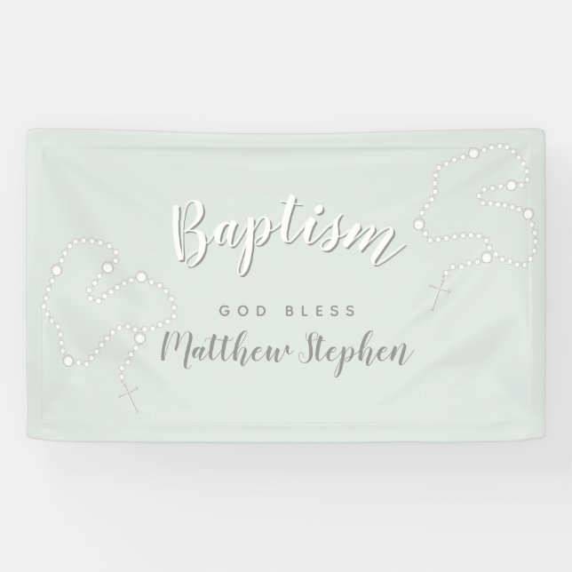 Banderoles Le Rosaire du Baptême sur le bleu en poudre (Horizontal)