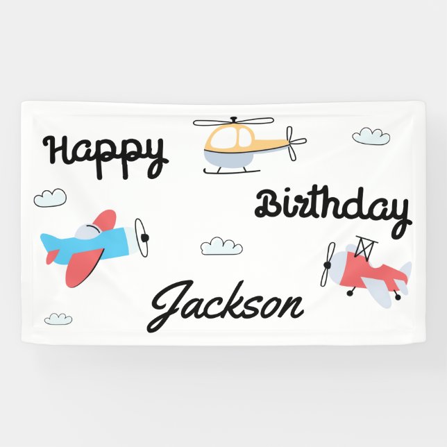 Banderoles Le temps vole Avion Hélicoptère Joyeux anniversair (Horizontal)
