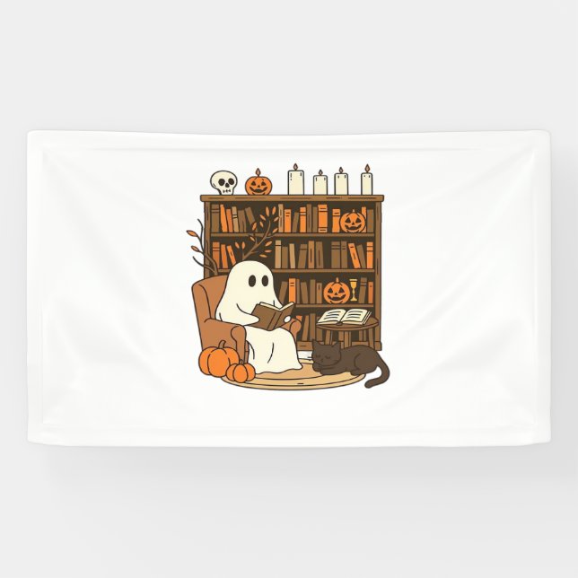 Banderoles Lecture de fantôme dans la bibliothèque d'Hallowee (Horizontal)