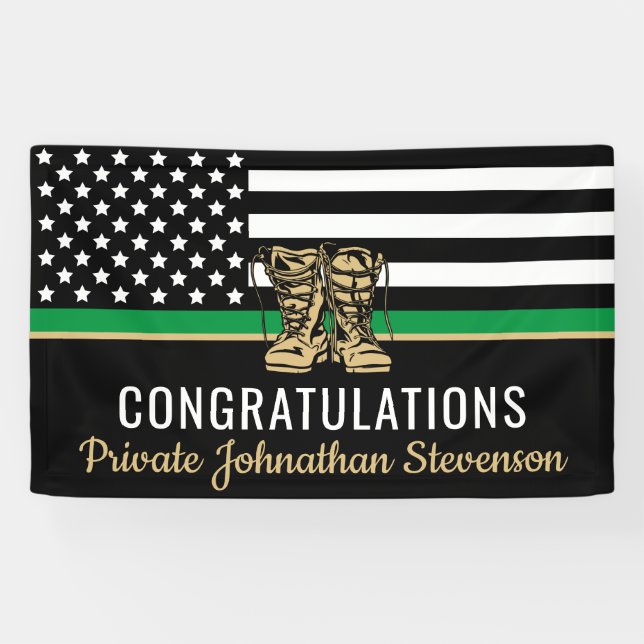 Banderoles Légère ligne verte Drapeau Armée de terre Graduati (Horizontal)