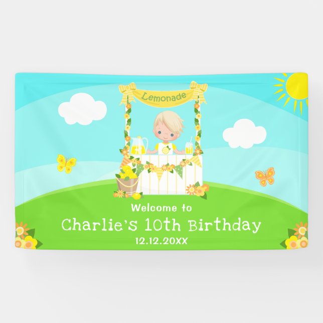 Banderoles Lemonade Blonde Cheveux Garçon Anniversaire Bienve (Horizontal)