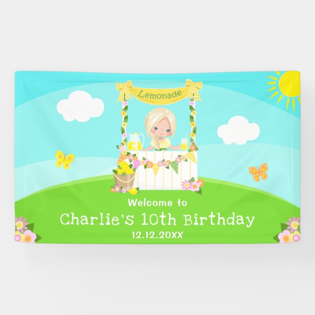 Banderoles Lemonade Blonde Coiffeuse Fille Anniversaire Bienv (Horizontal)