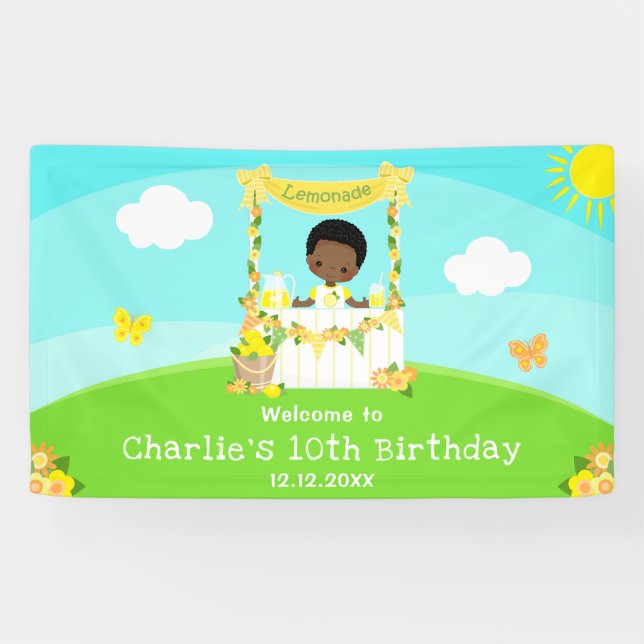 Banderoles Lemonade Dark Skin Boy Anniversaire Bienvenue (Horizontal)