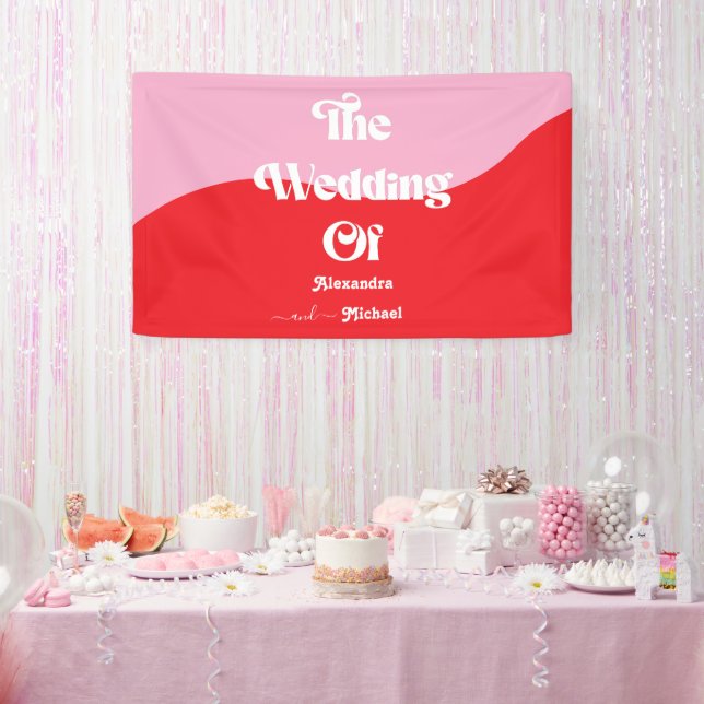 Banderoles Les années 70 rétro rose et Mariage rouge néon (Fête)