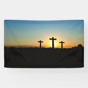 Banderoles Les croix de crucifixion au coucher du soleil