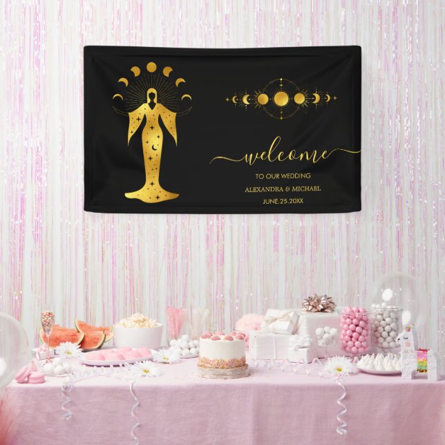 Banderoles Les étoiles célestes de l'or noir mystique Mariage (Fête)