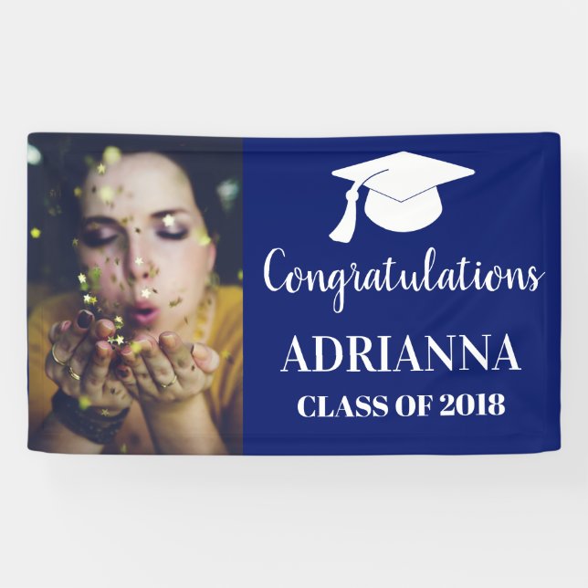 Banderoles Les félicitations reçoivent un diplôme le bleu (Horizontal)
