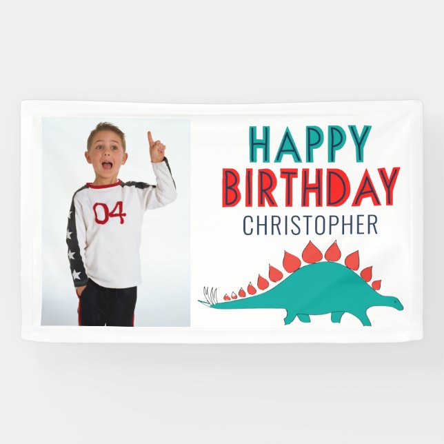 Banderoles Les garçons Dinosaur photo de la fête d'anniversai (Horizontal)